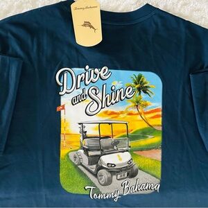 Tommy Bahama men’s DRIVE AND SHINE T-shirt Navy Blue Size L Golf Course Cart